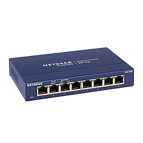 Switch LAN NETGEAR GS108GE Switch di rete a 8 porte (splitter LAN switch Gigabit plug-and-play, distributore LAN, hub Ethernet, alloggiamento in metallo senza ventola, garanzia a vita ProSAFE) - EDV-Guru (Guru e.U.)