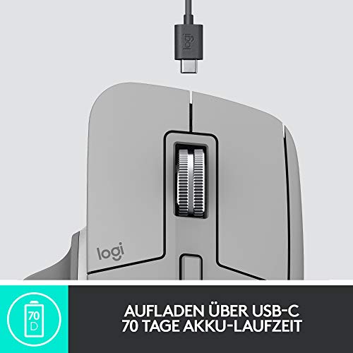Bezdrátová myš Logitech MX Master 3, Bluetooth a 2,4 GHz připojení přes USB přijímač, senzor 4000 DPI, ultrarychlé rolování, pro všechny povrchy, 7 tlačítek, PC/Mac/iPadOS - světle šedá - EDV-Guru (Guru e.U.)