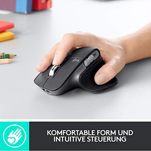 Bezdrátová myš Logitech MX Master 3, Bluetooth a 2,4 GHz připojení přes USB přijímač, senzor 4000 DPI, ultrarychlé rolování, pro všechny povrchy, 7 tlačítek, PC/Mac/iPadOS - světle šedá - EDV-Guru (Guru e.U.)