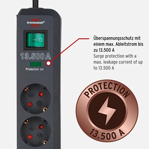 Brennenstuhl Eco-Line, presa multipla a 6 vie con protezione da sovratensione (presa multipla con interruttore e cavo da 5 m) antracite - EDV-Guru (Guru e.U.)