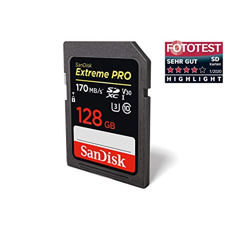 SanDisk Extreme Pro SDXC UHS-I Speicherkarte 128 GB (V30, Übertragungsgeschwindigkeit 170 MB/s, U3, 4K-UHD-Videos, temperaturbeständig) - EDV-Guru (Guru e.U.)