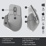 Bezdrátová myš Logitech MX Master 3, Bluetooth a 2,4 GHz připojení přes USB přijímač, senzor 4000 DPI, ultrarychlé rolování, pro všechny povrchy, 7 tlačítek, PC/Mac/iPadOS - světle šedá - EDV-Guru (Guru e.U.)