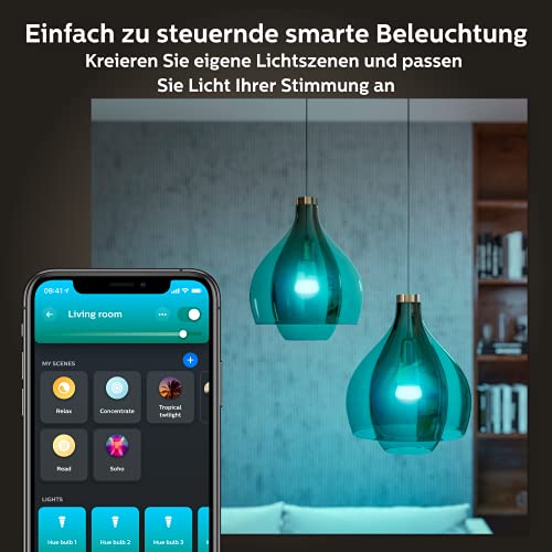 Philips Hue White & Col. Amb. Startovací sada 2 ks LED žárovky E27 vč. chytré tlačítko, 16 milionů barev, stmívatelné, ovladatelné přes aplikaci, kompatibilní s Amazon Alexa (Echo, Echo Dot) - EDV-Guru (Guru e.U.)