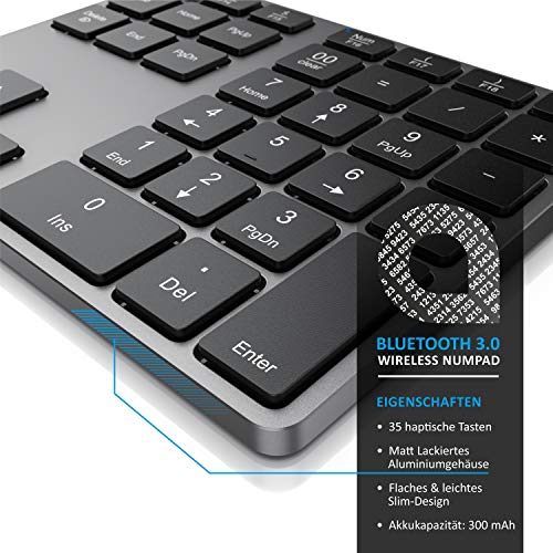 CSL - Bluetooth Numpad - Bezdrátová číselná klávesnice s multifunkčními klávesami - Hliníková klávesnice - 35 kláves - Bluetooth 3.0 - Bezdrátové - kompatibilní s Apple PC Notebook Tablet Laptop - Windows Android iOS - EDV-Guru (Guru e.U.)