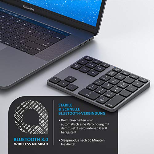 CSL - Bluetooth Numpad - Bezdrátová číselná klávesnice s multifunkčními klávesami - Hliníková klávesnice - 35 kláves - Bluetooth 3.0 - Bezdrátové - kompatibilní s Apple PC Notebook Tablet Laptop - Windows Android iOS - EDV-Guru (Guru e.U.)